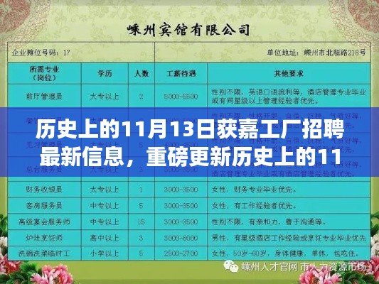 歷史上的11月13日獲嘉工廠招聘資訊大解析，最新崗位信息與全面資訊更新