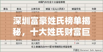 深圳富豪姓氏榜單揭秘，十大姓氏財富巨頭排行榜